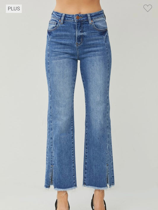 Risen Front Seam with Slit Straight Leg Jeans